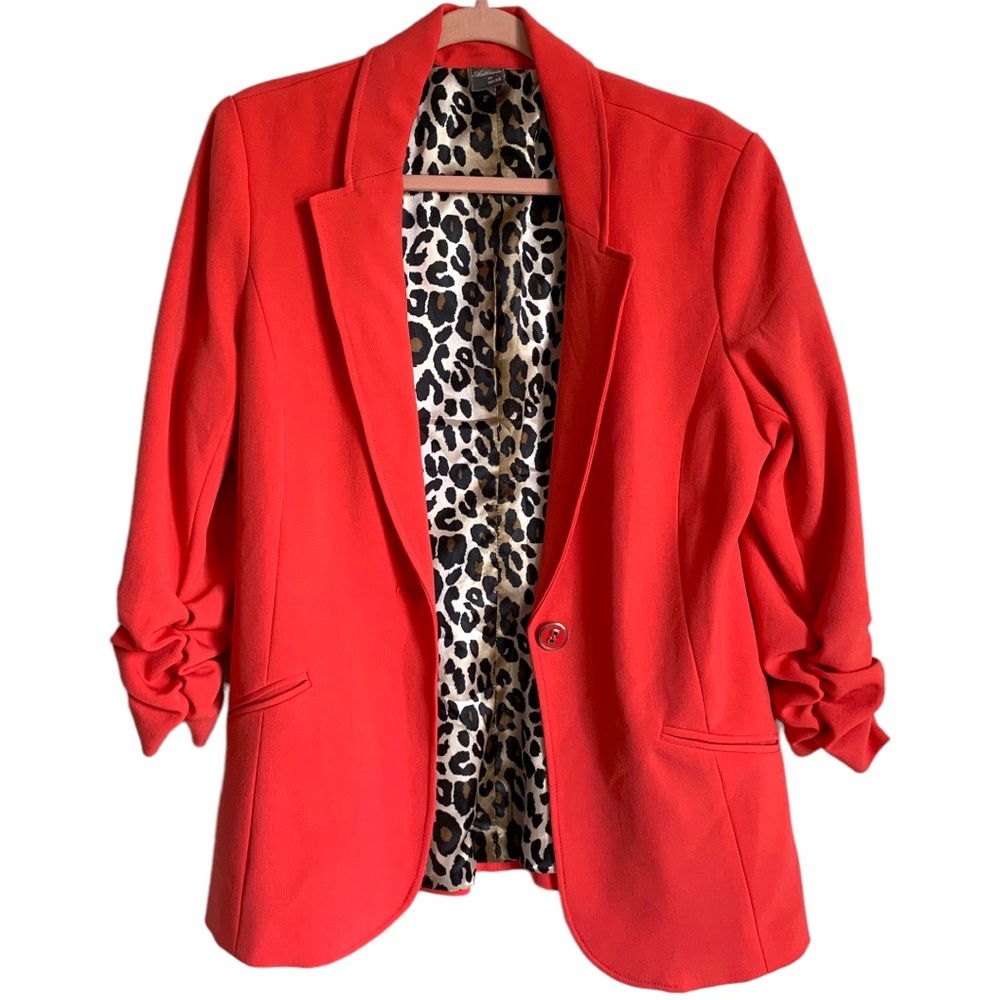 Anthracite by Muse Coral Leopard Lined 3/4 Oversized Blazer